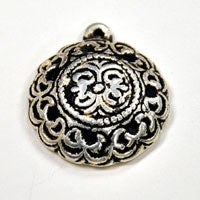 1in(24mm) Antiqued Silver Ornate Medallion Pendant, ea