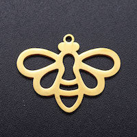 19mm Honey or Mason Bee Silhouette Pendant Charm, Gold, Each