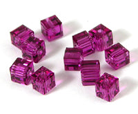 Swarovski Crystal 4mm Square Beads, Fuchsia, Sold by Dozen