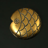 29mm Round Fish Flatback, Antiqued Gold, ea