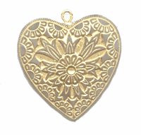 31x32mm Matte Lucite Gold Floral Heart Charm Pendant, pk/2