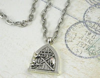 Hobbit Hole / Fairy Wish Door Locket Necklace, antiqued silver, 24"