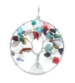 Tree of Life Pendant, turquoise and red wire wrapped beads, silver 2" diameter, handmade, Each