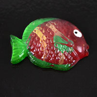 35x27mm Green/Red Tropical Fish, cabochon/flatback, pack of 4