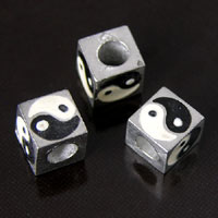 7mm Cube Black-White Ying-Yang Beads, pk/6