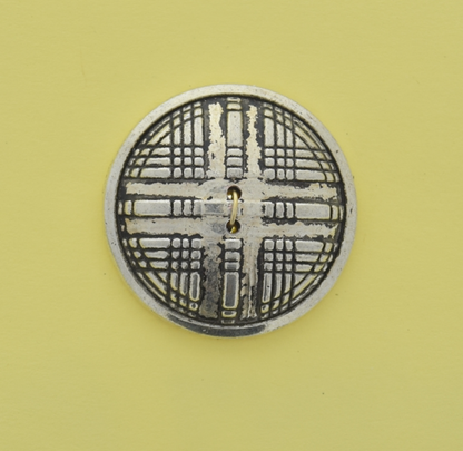 button 30mm Plaid Patterned Doomed Flat Back, Antiqued Silver, ea