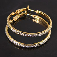 40mm (1.56in) Gold Finished Channel Row Crystal Hoop Earrings, pr