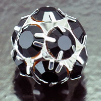 16mm Silver Swarovski Rhinestone Ball/Pendant, 8mm Jet(black) Crystal, ea