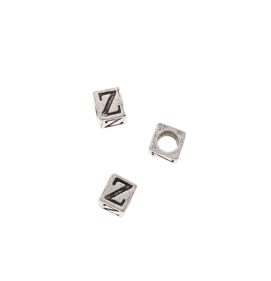 8mm Alphabet Block Bead, Z, silver metal cast, pack of 12 08830/Z