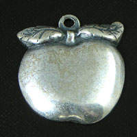 21mm Apple Charm, Classic Silver Metal Stamping, pack of 6