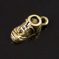 16x6x5mm Baby Shoe Charm, w/3mm set, Vintage Brass, pk/6