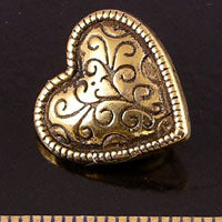 25mm Bordered Heart Vintage Button, Antiqued Gold, ea