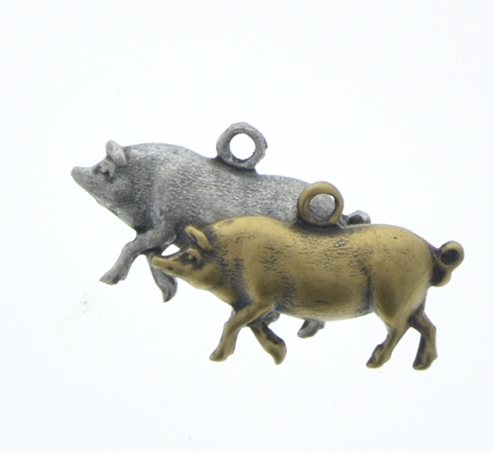 18mm Vintage Silver Left Facing Pig Charm, pack of 6