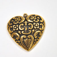 37x36mm(1.45x1.4in) Antique Gold Domed Baroque Heart Pendant, flat back, each