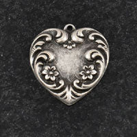 17x19mm Antique Silver Baroque Flower Heart Charm, pack of 6
