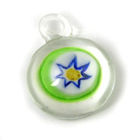 21mm Green, White, and Blue Glass Pendants, each