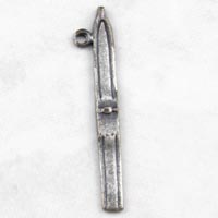 23mm Snow Ski Charm, Classic Silver, pk/6