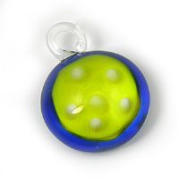21mm Blue and Lime Green Round Glass Pendants, each