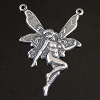 36mm Flying Fairy Pixie Charm, Classic Silver, pack of 6