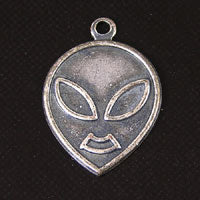 13x10mm Alien Head Charm, Classic Silver, pack of 6