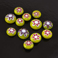 7-10mm Yellow/Red/White Round Vintage Italian Millefiori Glass Cabochon, pack of 12