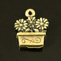 16mm Flower Planter Charm, Vintage Gold, pack of 6