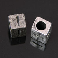 6mm "!" Alphabet Block Beads, silver metal cast, pack of 12