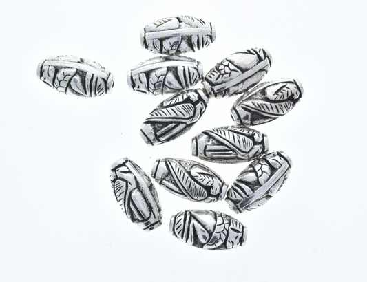 27x14mm Vintage Classic Silver Carved Barrel Beads, strand