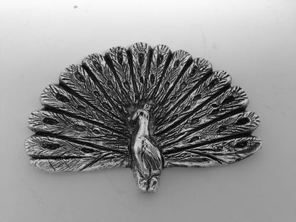 63x43mm Peacock Flatback, Antiqued Silver, PKG/6