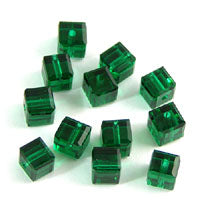 Swarovski Crystal 4mm Square Beads, Emerald, Sold by Dozen