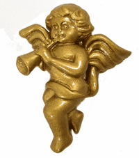 42x32mm Flat Backed Cherub with Trumpet, Gold Finish, pack of 4