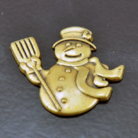 34x30mm Ant. Gold Christmas Snowman, pk/6