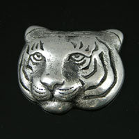 40x34mm Tiger Head Flat Back, Antiqued Silver, pk/6