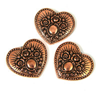 32x29mm Floral Heart Flatback, Antiqued Copper, pkg/3