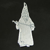 Wizard Charm 56mm (2.23 inch) Stamped Wizard, Classic Silver, pack of 2