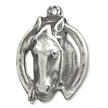 Antique Silver Finish HORSE IN HORSESHOE EA