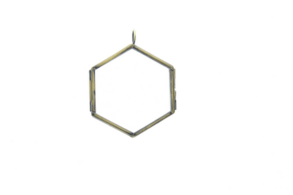 Hexagon Pendant locket , Vintage Brass, pack of 6 ea