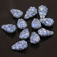 14x9x7mm Rose Flower Beads, Blue Denim Silver top-drilled, 12in strand