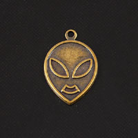 13mm Roswell Alien Head Charm, antique gold, made in USA, pack of 6