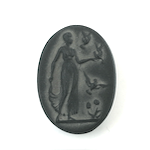 German Glass Cameo, Classical Woman with Birds Oval 25x18MM ANTIQUE SLATE Black, each