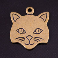 19mm Cat Face Charm, Vintage Gold, Pack of 6