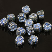 8x6mm Vintage Flower Beads, Blue Denim Silver side-drilled 12in strand