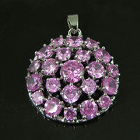 32mm Cubic Zirconia Round Crystal Pendant, Rose ea