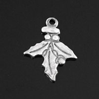 14x12mm Christmas Holly Charm, Classic Silver, pk/6