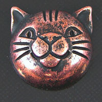 12mm Frisky Kitty Face, Antiqued Copper Flatback, pack of 6