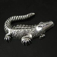 51x31mm Alligator Flat Back, Antique Silver, pack of 6