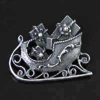 31x42mm Christmas Santa Sleigh, Classic Silve pk/6
