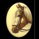 40x30mm Horse with White Mane Cameo, Vintage Limoges Cabochon, oval acrylic, pack of 2