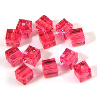 Swarovski Crystal 4mm Square Beads, Padparadscha, Sold by Dozen