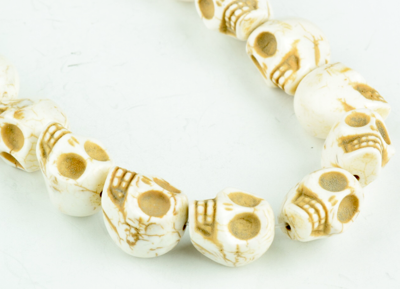 18mm Day of the Dead Skull Beads, Bone White, 16" Strand